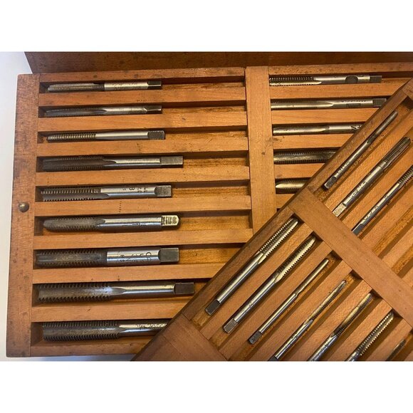 Vintage Greenfield Besly 55 piece Tap Set In Wooden Box - Picture 1 of 10